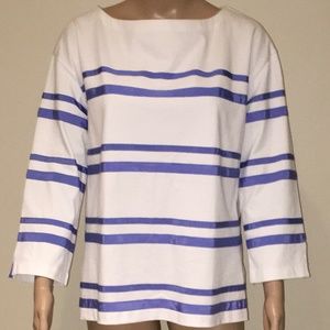 Tory Burch White Cotton Blue Ribbon Stripe Top L.